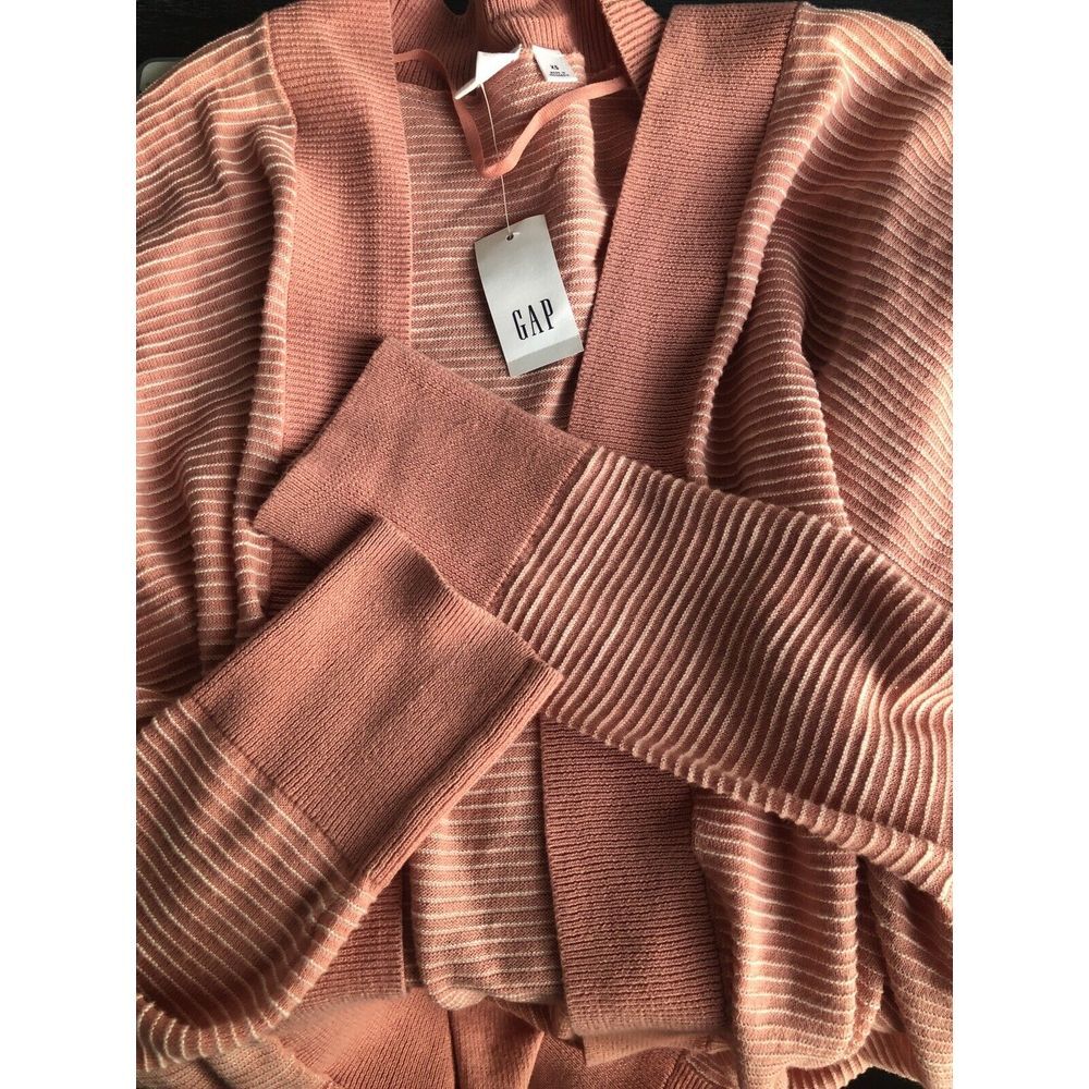 GAP Open Front Flyaway Stripe Pink Coral White‎ Textured Cardigan Size XS